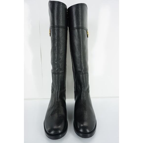 Tory Burch Joanna Black Leather Gold Logo Riding Boots Size 5.5 Heels NIB $495 - Picture 3 of 9